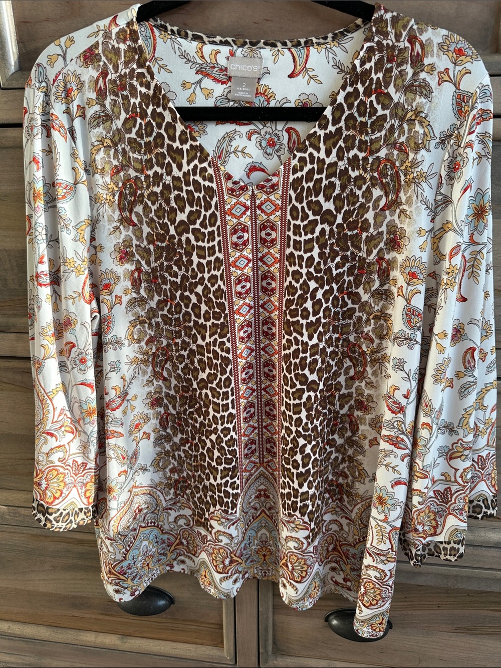 Chico's White Paisley & Leopard-Print V-Neck Tunic